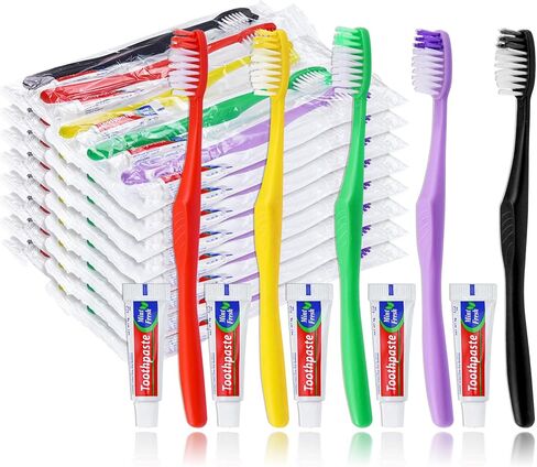 20pcs Disposable Toothbrushes with Toothpaste,Single Use Toothbrush with Toothpaste Individually Wrapped Disposable Travel Toothbrushes Kit Bulk for Homeless,Airbnb,Hotel,Guests(5 Colors) in Saudi Arabia
