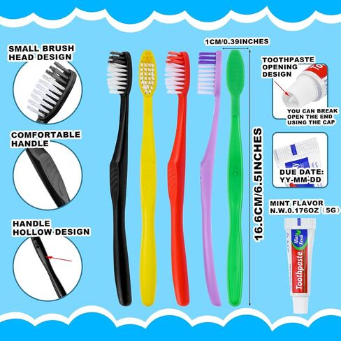 20pcs Disposable Toothbrushes with Toothpaste,Single Use Toothbrush with Toothpaste Individually Wrapped Disposable Travel Toothbrushes Kit Bulk for Homeless,Airbnb,Hotel,Guests(5 Colors) in Saudi Arabia