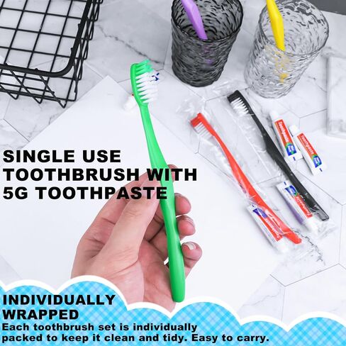 20pcs Disposable Toothbrushes with Toothpaste,Single Use Toothbrush with Toothpaste Individually Wrapped Disposable Travel Toothbrushes Kit Bulk for Homeless,Airbnb,Hotel,Guests(5 Colors) in Saudi Arabia