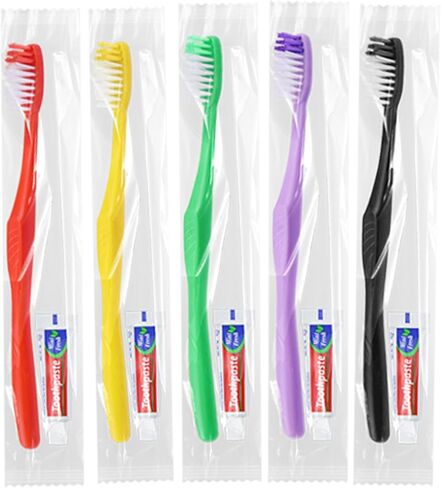20pcs Disposable Toothbrushes with Toothpaste,Single Use Toothbrush with Toothpaste Individually Wrapped Disposable Travel Toothbrushes Kit Bulk for Homeless,Airbnb,Hotel,Guests(5 Colors) in Saudi Arabia