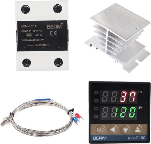 جهاز التحكم في درجة الحرارة الرقمي PID REX-C100 PID جهاز التحكم في درجة الحرارة الرقمي REX C100 مع مسبار 40DA SSR K الحراري RKC ومشتت الحرارة الفضي in Kuwait