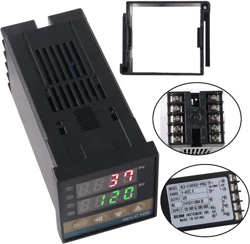 جهاز التحكم في درجة الحرارة الرقمي PID REX-C100 PID جهاز التحكم في درجة الحرارة الرقمي REX C100 مع مسبار 40DA SSR K الحراري RKC ومشتت الحرارة الفضي in Kuwait