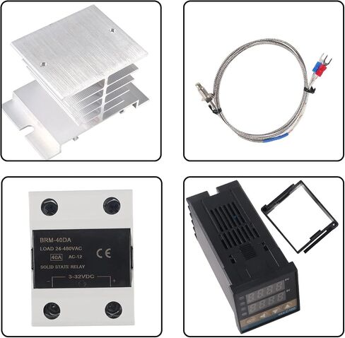 جهاز التحكم في درجة الحرارة الرقمي PID REX-C100 PID جهاز التحكم في درجة الحرارة الرقمي REX C100 مع مسبار 40DA SSR K الحراري RKC ومشتت الحرارة الفضي in Kuwait