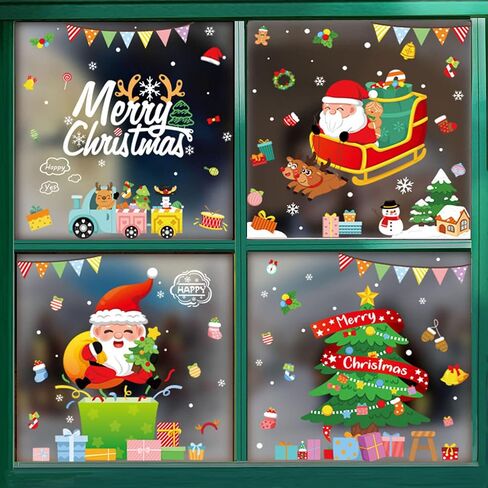 Christmas Window Clings, Double Sided Blue Reindeer Snowflakes Christmas Clings Decoration Decals, Window Clings Stickers for Kids Glass Window Arts and Crafts (Blue Deer) in Saudi Arabia