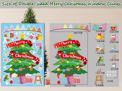 Christmas Window Clings, Double Sided Blue Reindeer Snowflakes Christmas Clings Decoration Decals, Window Clings Stickers for Kids Glass Window Arts and Crafts (Blue Deer) in Saudi Arabia