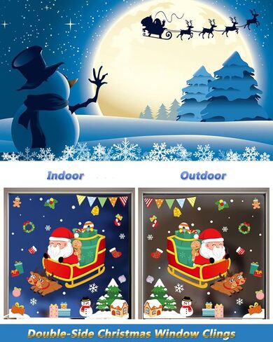 Christmas Window Clings, Double Sided Blue Reindeer Snowflakes Christmas Clings Decoration Decals, Window Clings Stickers for Kids Glass Window Arts and Crafts (Blue Deer) in Saudi Arabia