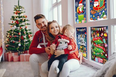 Christmas Window Clings, Double Sided Blue Reindeer Snowflakes Christmas Clings Decoration Decals, Window Clings Stickers for Kids Glass Window Arts and Crafts (Blue Deer) in Saudi Arabia