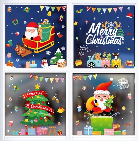Christmas Window Clings, Double Sided Blue Reindeer Snowflakes Christmas Clings Decoration Decals, Window Clings Stickers for Kids Glass Window Arts and Crafts (Blue Deer) in Saudi Arabia