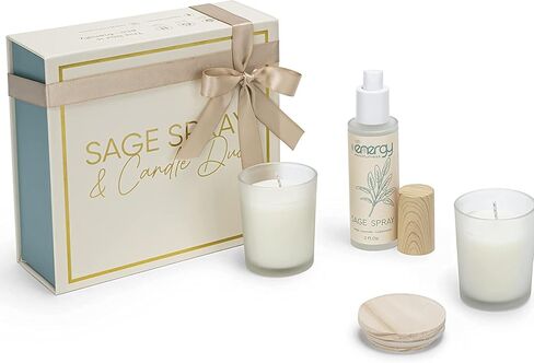 Sage smudge kit. Soy Wax Candles. Sage Spray for Cleansing Negative Energy & Protection. Ideal for Meditation, Aromatherapy, Reiki. Good vibes candle set. in Saudi Arabia