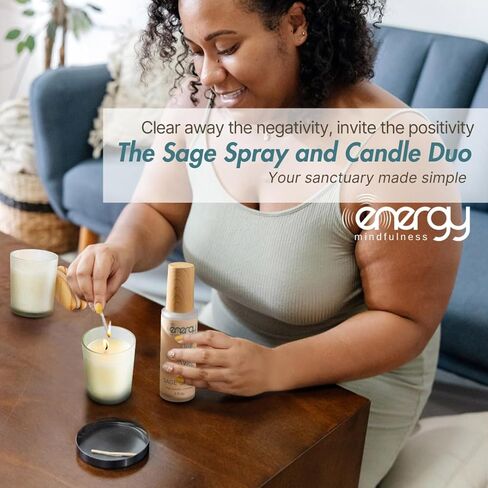 Sage smudge kit. Soy Wax Candles. Sage Spray for Cleansing Negative Energy & Protection. Ideal for Meditation, Aromatherapy, Reiki. Good vibes candle set. in Saudi Arabia