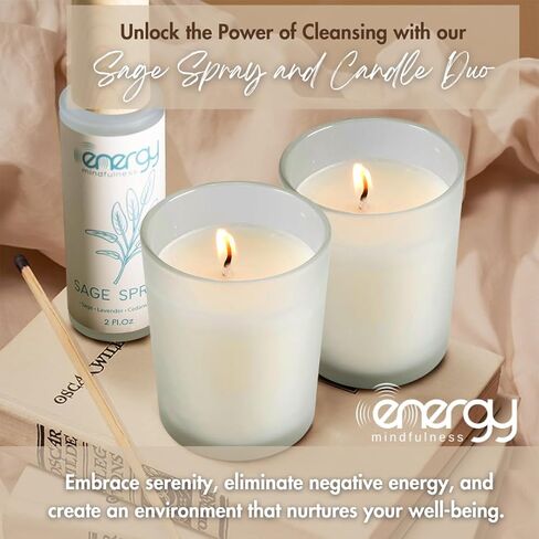 Sage smudge kit. Soy Wax Candles. Sage Spray for Cleansing Negative Energy & Protection. Ideal for Meditation, Aromatherapy, Reiki. Good vibes candle set. in Saudi Arabia
