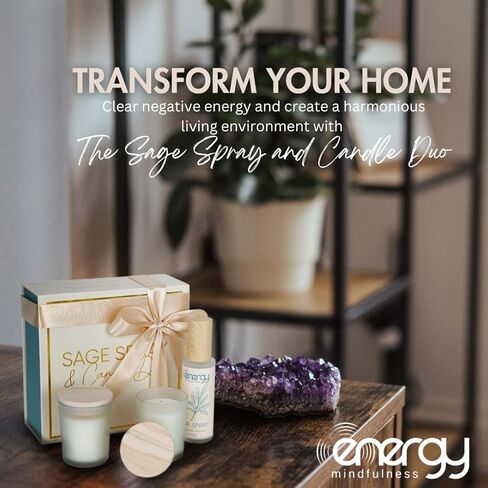 Sage smudge kit. Soy Wax Candles. Sage Spray for Cleansing Negative Energy & Protection. Ideal for Meditation, Aromatherapy, Reiki. Good vibes candle set. in Saudi Arabia