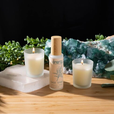 Sage smudge kit. Soy Wax Candles. Sage Spray for Cleansing Negative Energy & Protection. Ideal for Meditation, Aromatherapy, Reiki. Good vibes candle set. in Saudi Arabia
