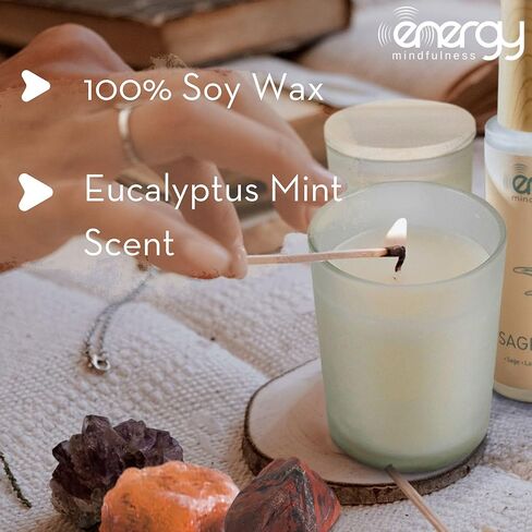 Sage smudge kit. Soy Wax Candles. Sage Spray for Cleansing Negative Energy & Protection. Ideal for Meditation, Aromatherapy, Reiki. Good vibes candle set. in Saudi Arabia