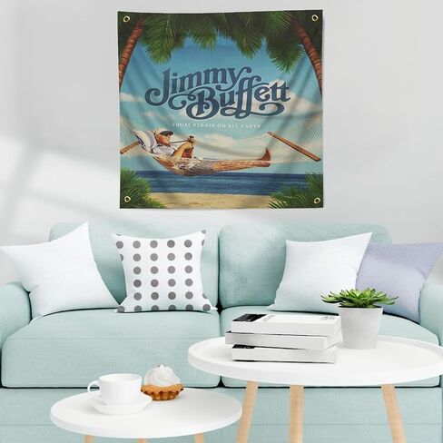JGQ Jimmy Poster Buffett Tapestry، غرفة المعيشة للرجال كهف غرفة النوم والحفلات معلقة على الحائط (4 أقدام × 4 أقدام) in Kuwait