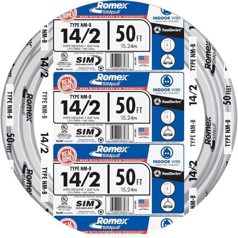 Southwire 28827422 50' 14/2 with Ground Romex Brand SIMpull Residential Indoor Electrical Copper Wire Type NM-B, White in Saudi Arabia