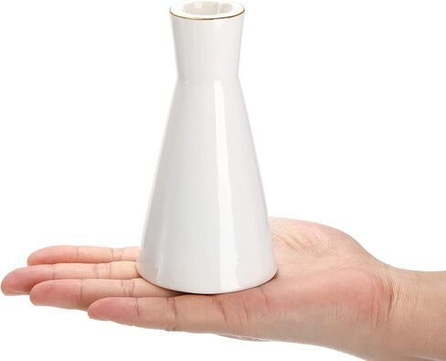 مجموعة ZEAYEA مكونة من 3 حوامل شموع من السيراميك، حوامل شموع حديثة لطاولة الزفاف المركزية هدية الترحيب بالمنزل، حامل شموع مستدقة بيضاء مزخرفة بحافة ذهبية لديكور المنزل للحفلات in Kuwait