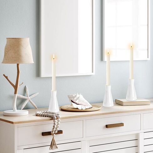 مجموعة ZEAYEA مكونة من 3 حوامل شموع من السيراميك، حوامل شموع حديثة لطاولة الزفاف المركزية هدية الترحيب بالمنزل، حامل شموع مستدقة بيضاء مزخرفة بحافة ذهبية لديكور المنزل للحفلات in Kuwait