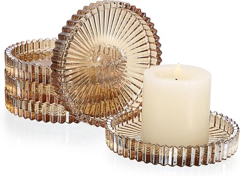 5 قطع من أطباق الشموع الزجاجية الشفافة مقاس 10.16 سم من OWNMY، قواعد شموع زجاجية عمودية، صواني شموع مستديرة، ألواح شموع عمودية زجاجية حديثة لقطع مركزية لطاولات الزفاف، كهرمان in Kuwait