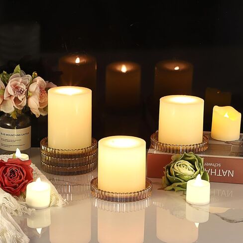 5 قطع من أطباق الشموع الزجاجية الشفافة مقاس 10.16 سم من OWNMY، قواعد شموع زجاجية عمودية، صواني شموع مستديرة، ألواح شموع عمودية زجاجية حديثة لقطع مركزية لطاولات الزفاف، كهرمان in Kuwait