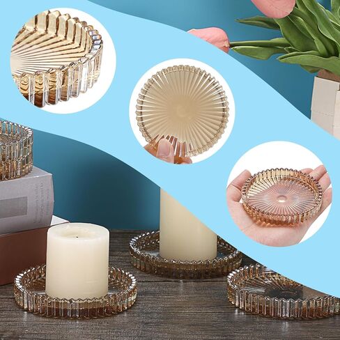 5 قطع من أطباق الشموع الزجاجية الشفافة مقاس 10.16 سم من OWNMY، قواعد شموع زجاجية عمودية، صواني شموع مستديرة، ألواح شموع عمودية زجاجية حديثة لقطع مركزية لطاولات الزفاف، كهرمان in Kuwait