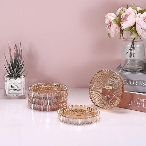 5 قطع من أطباق الشموع الزجاجية الشفافة مقاس 10.16 سم من OWNMY، قواعد شموع زجاجية عمودية، صواني شموع مستديرة، ألواح شموع عمودية زجاجية حديثة لقطع مركزية لطاولات الزفاف، كهرمان in Kuwait