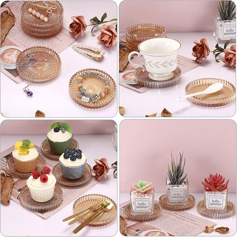 5 قطع من أطباق الشموع الزجاجية الشفافة مقاس 10.16 سم من OWNMY، قواعد شموع زجاجية عمودية، صواني شموع مستديرة، ألواح شموع عمودية زجاجية حديثة لقطع مركزية لطاولات الزفاف، كهرمان in Kuwait