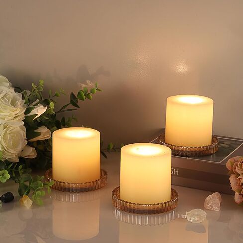 5 قطع من أطباق الشموع الزجاجية الشفافة مقاس 10.16 سم من OWNMY، قواعد شموع زجاجية عمودية، صواني شموع مستديرة، ألواح شموع عمودية زجاجية حديثة لقطع مركزية لطاولات الزفاف، كهرمان in Kuwait