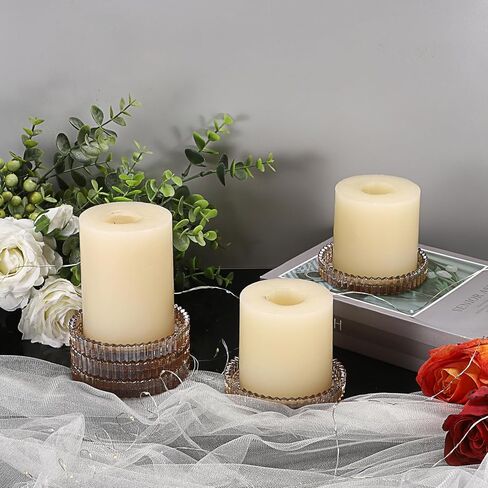 5 قطع من أطباق الشموع الزجاجية الشفافة مقاس 10.16 سم من OWNMY، قواعد شموع زجاجية عمودية، صواني شموع مستديرة، ألواح شموع عمودية زجاجية حديثة لقطع مركزية لطاولات الزفاف، كهرمان in Kuwait