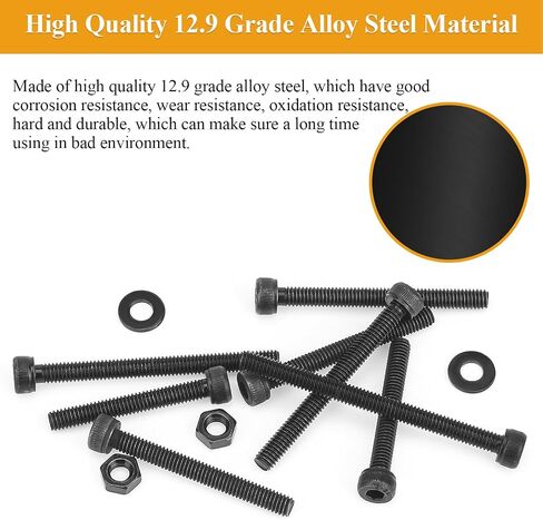 365 Pieces M4 Screws Nuts Washers Set Black, Sutemribor M4 x 6/8/10/12/16/20/25mm Hex Socket Head Cap Screws Nuts Washers Assortment Kit, 12.9 Grade Alloy Steel, Fully Threaded in Saudi Arabia