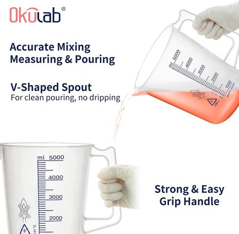 Plastic Beaker Set, 2000ml Measuring Beakers with Handle and Spout, 67.6oz Measure Pitcher with Blue Printed Scales for DIY, Petrol Filling, Swimming Pools and Lawns, BKAP2000A1 in Saudi Arabia
