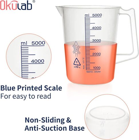 Plastic Beaker Set, 2000ml Measuring Beakers with Handle and Spout, 67.6oz Measure Pitcher with Blue Printed Scales for DIY, Petrol Filling, Swimming Pools and Lawns, BKAP2000A1 in Saudi Arabia
