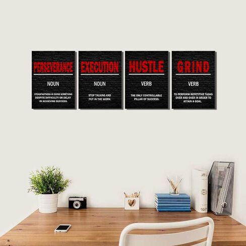 Grind Hustle Execution تحفيزي جدار الفن مكتب جدار الفن الأسود والأحمر قماش طباعة مكتب جدار ديكور ملهم مؤطرة جدار الفن النجاح لمكتب مكان العمل الديكور جدار الفن لرجل امرأة in Kuwait