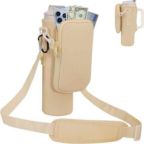 Water Bottle Carrier Bag for Stanley 40 oz Tumbler, Neoprene Water Bottle Holder with Adjustable Strap Pouch Perfect for Hiking Camping Travelling, Beige in Saudi Arabia