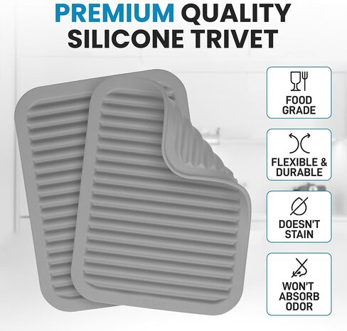 Zulay 2 Pack (9"x12") Silicone Trivets for Hot Pots and Pans - Multi-Purpose & Versatile Trivet Mat - Heat Resistant Silicone Trivet - Durable & Flexible Hot Pads for Kitchen Counter - Gray in Saudi Arabia