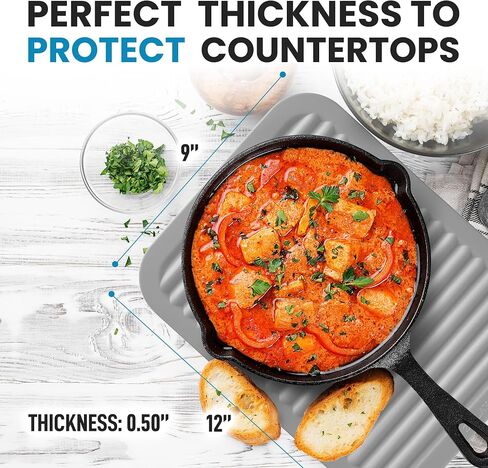 Zulay 2 Pack (9"x12") Silicone Trivets for Hot Pots and Pans - Multi-Purpose & Versatile Trivet Mat - Heat Resistant Silicone Trivet - Durable & Flexible Hot Pads for Kitchen Counter - Gray in Saudi Arabia