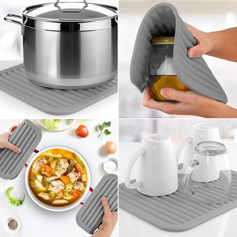 Zulay 2 Pack (9"x12") Silicone Trivets for Hot Pots and Pans - Multi-Purpose & Versatile Trivet Mat - Heat Resistant Silicone Trivet - Durable & Flexible Hot Pads for Kitchen Counter - Gray in Saudi Arabia