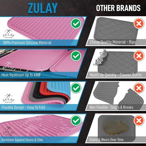 Zulay 2 Pack (9"x12") Silicone Trivets for Hot Pots and Pans - Multi-Purpose & Versatile Trivet Mat - Heat Resistant Silicone Trivet - Durable & Flexible Hot Pads for Kitchen Counter - Gray in Saudi Arabia
