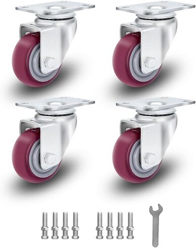 2 Inches Caster Wheels Set of 4 Polyurethane Castors with Free Screws and Spanner, Heavy Duty Swivel Plate Castors Pack 4 for Furniture and Workbench in Saudi Arabia