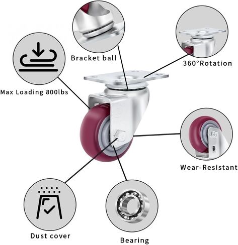 2 Inches Caster Wheels Set of 4 Polyurethane Castors with Free Screws and Spanner, Heavy Duty Swivel Plate Castors Pack 4 for Furniture and Workbench in Saudi Arabia
