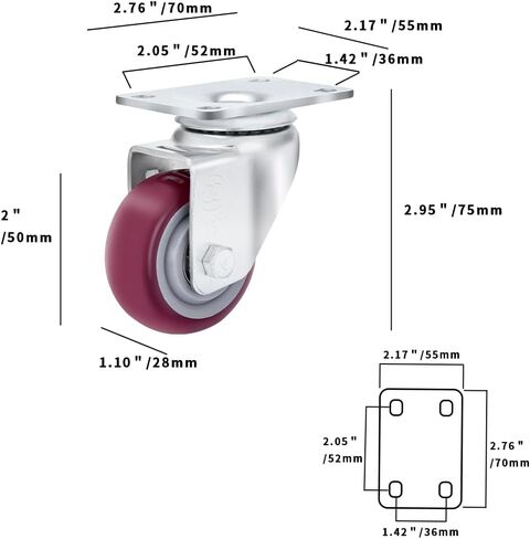 2 Inches Caster Wheels Set of 4 Polyurethane Castors with Free Screws and Spanner, Heavy Duty Swivel Plate Castors Pack 4 for Furniture and Workbench in Saudi Arabia