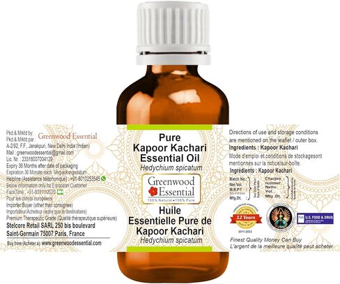 Pure Kapoor Kachari Essential Oil (Hedychium spicatum) Steam Distilled 5ml (0.16 oz) in Kuwait