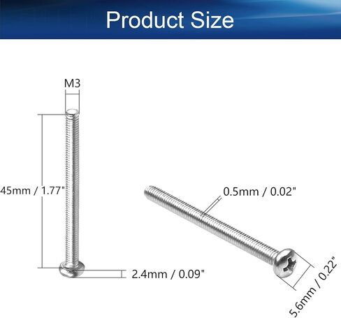 Yinpecly M3 x 50mm Machine Screws Pan Phillips Cross Head Screw 304 Stainless Steel Fasteners Bolts Silver Gray 30Pcs in Saudi Arabia