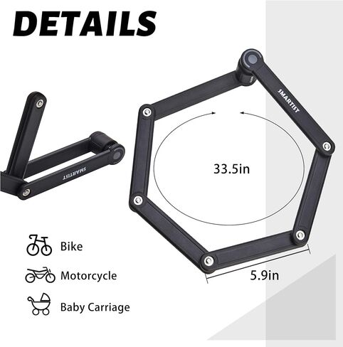 Folding Bike Lock, Heavy Duty Anti Theft Foldable Bike Locks with 2 Keys and Frame Mount, Fold-up Bicycle Lock for Bicycle, Motorcycle, Ladders, 85cm/33.5in in Saudi Arabia