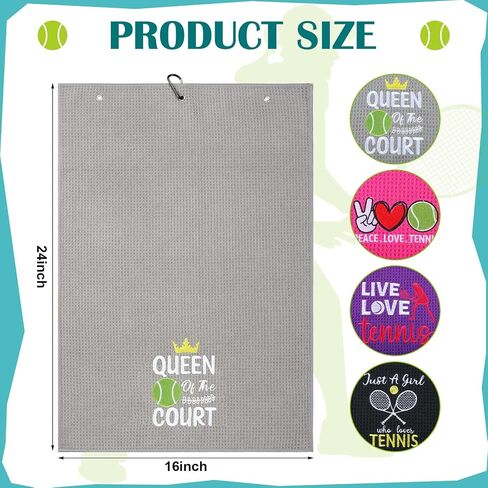 4 Pieces Tennis Towel Funny Tennis Towel Embroidered Tennis Towel with 4 Clip Tennis Court Accessory Tennis Gifts for Men Women (Classic Style) in Kuwait