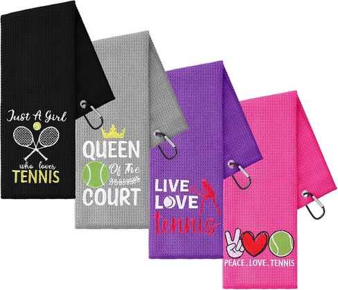 4 Pieces Tennis Towel Funny Tennis Towel Embroidered Tennis Towel with 4 Clip Tennis Court Accessory Tennis Gifts for Men Women (Classic Style) in Kuwait