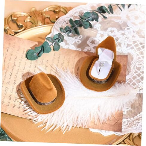 Amosfun 2pcs Cowboy Hat Ring Box Decor The Gift Jewlery Gifts Mini Wedding Favors Western Hat Ring Holder for Wedding Ceremony Ring Case Jewelry Holder Earring Box Flannel Travel in Saudi Arabia