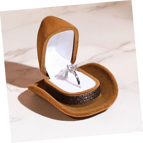 Amosfun 2pcs Cowboy Hat Ring Box Decor The Gift Jewlery Gifts Mini Wedding Favors Western Hat Ring Holder for Wedding Ceremony Ring Case Jewelry Holder Earring Box Flannel Travel in Saudi Arabia