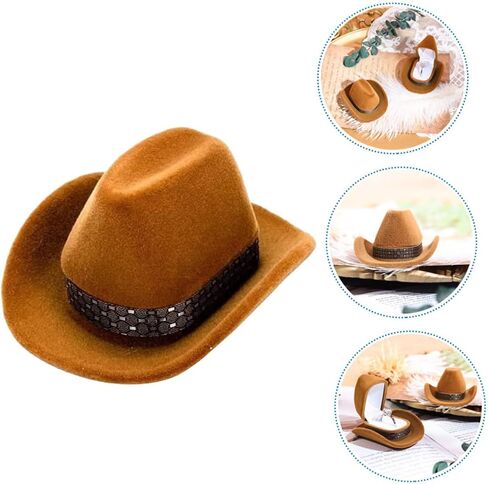 Amosfun 2pcs Cowboy Hat Ring Box Decor The Gift Jewlery Gifts Mini Wedding Favors Western Hat Ring Holder for Wedding Ceremony Ring Case Jewelry Holder Earring Box Flannel Travel in Saudi Arabia