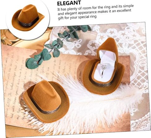 Amosfun 2pcs Cowboy Hat Ring Box Decor The Gift Jewlery Gifts Mini Wedding Favors Western Hat Ring Holder for Wedding Ceremony Ring Case Jewelry Holder Earring Box Flannel Travel in Saudi Arabia